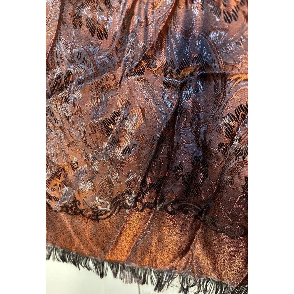 Vintage Silk Scarf Browns‎ Orange Floral Paisley ~ 72